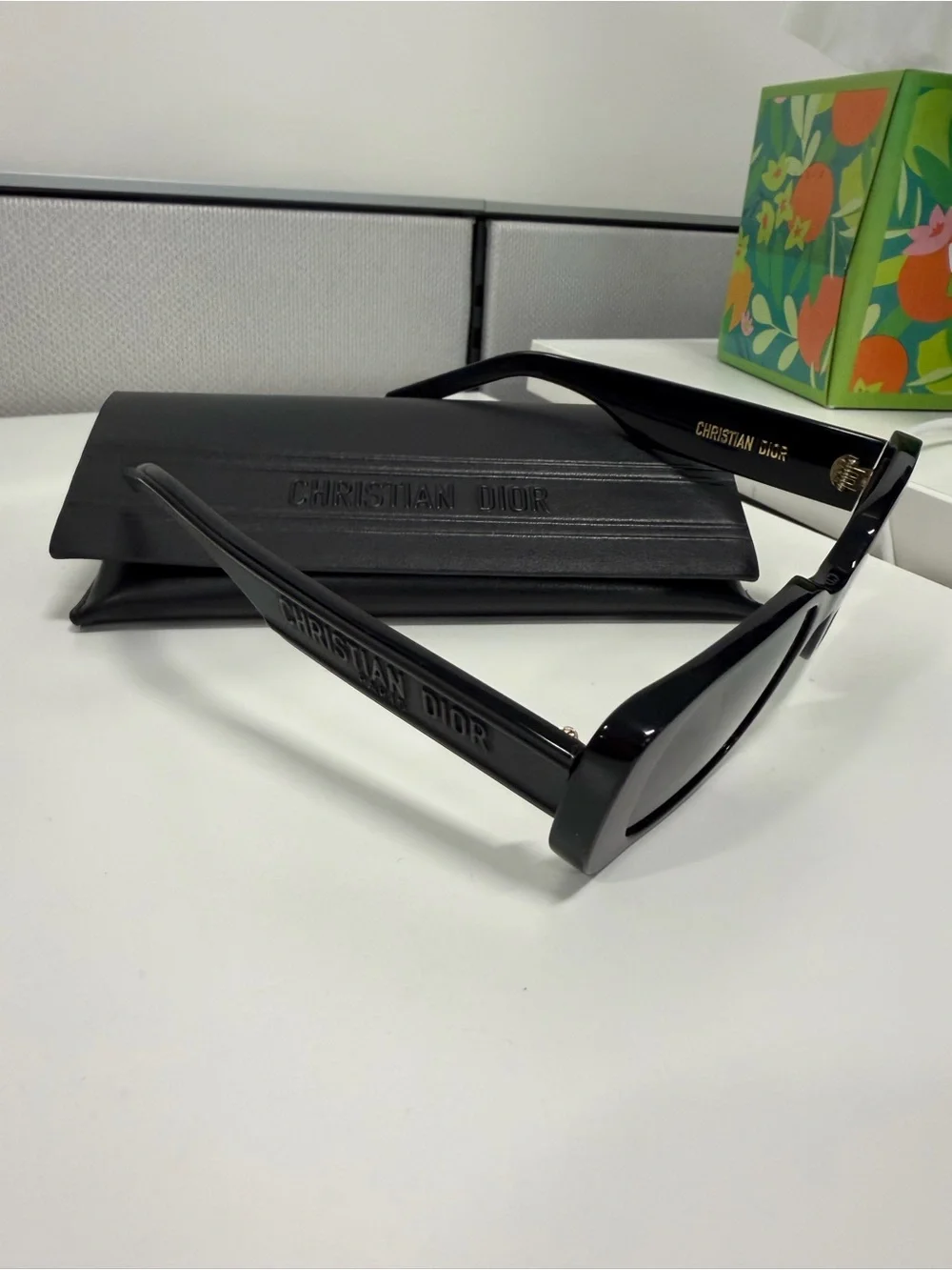 Dior Black Rectangular Sunglasses with Branded Case